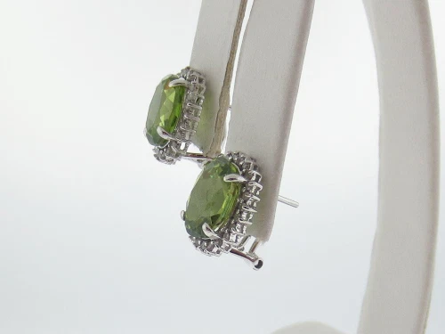 Simulated Peridots Genuine Diamonds HALO Solid 14K White Gold Earrings - Image 3 of 4