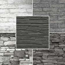 Realistic 3D Vintage Brick Effect Rustic Stone Grey Textured Vinyl Wallpaper