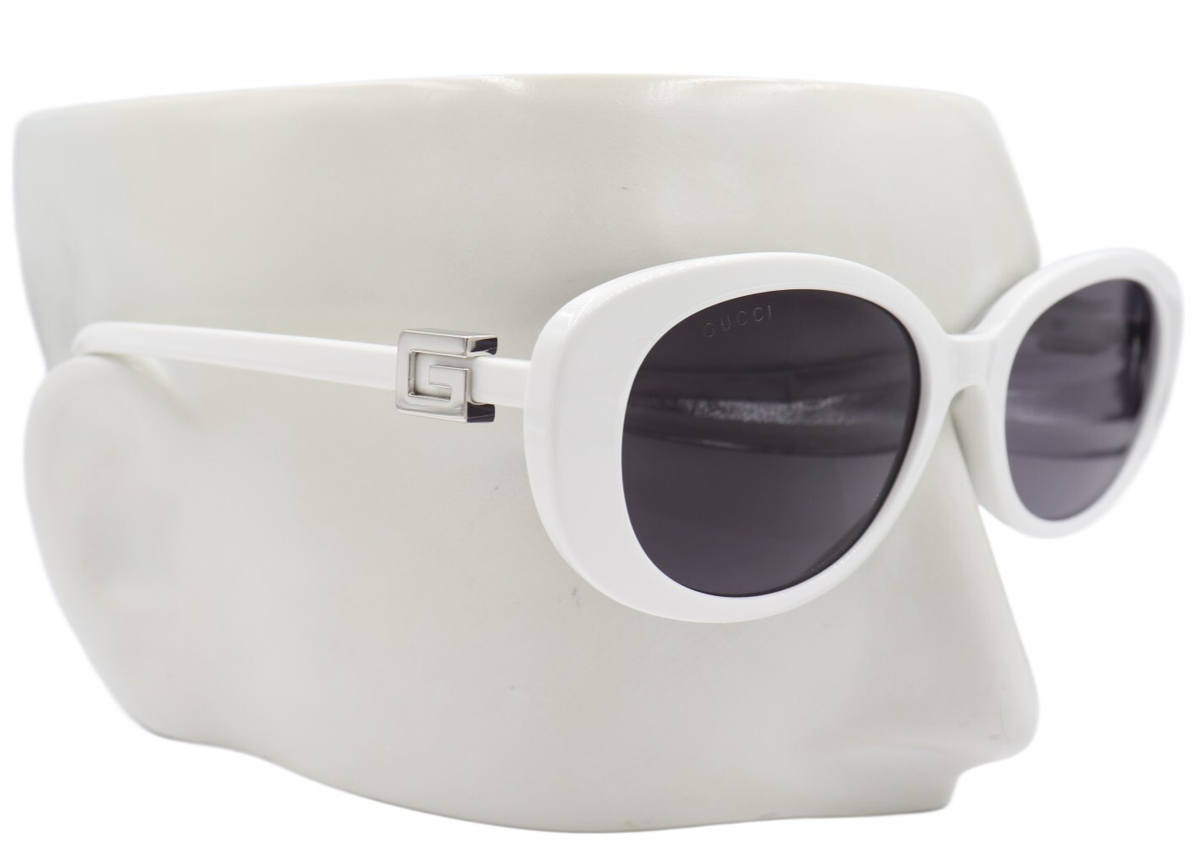 New Gucci Oval Polished White Women Gray Sunglasses GG1684SA 