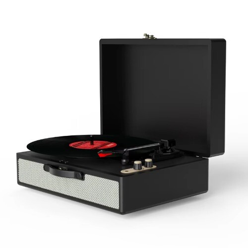 Portable 3-Speed Suitcase Record Player with USB and Stereo Speakers-image