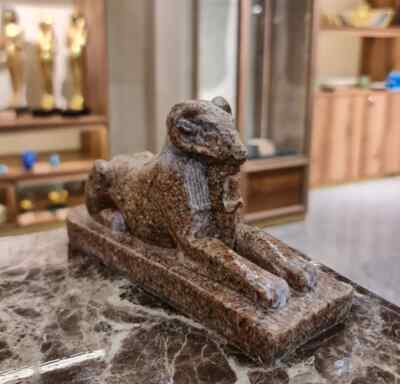 Egyptian granite Ram Headed Sphinx Statue, Museum Reproduction with Certificate