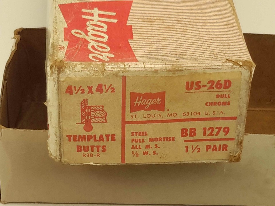NOS HAGER BB1279 3 Hinges 4.5"x4.5" US26D Satin Chrome Finish w/Screws etc eBay