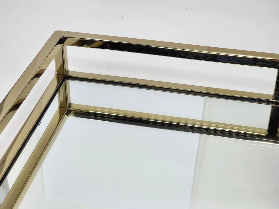 Classic Touch Mirror Tray with Loop Design, Stainless Steel, Gold 16x10 in - Image 3 of 4