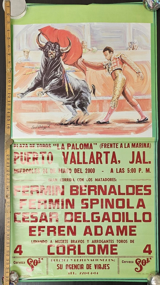 "Póster taurino Plaza de Toros La Paloma Saúl Ortega México 2000 19,5 X 36""" Foto 2 de 4