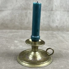 Vintage Brass Candle Holder Candlestick + CANDLE Finger Loop Victorian Rustic