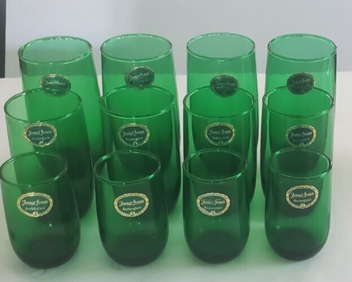 12 Vintage Anchor Hocking 5" FOREST Emerald GREEN Roly Poly Ice Tea Tumblers