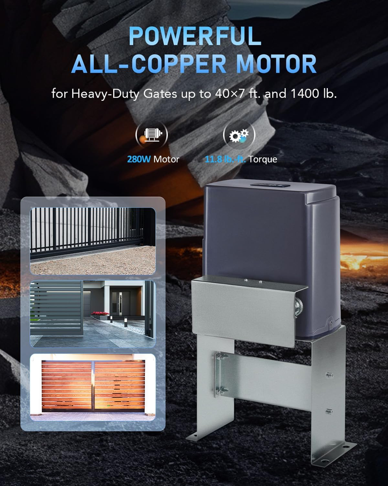 Automatic Gate Opener with Safety Sensor & 3 Remotes, 280W Sliding Door