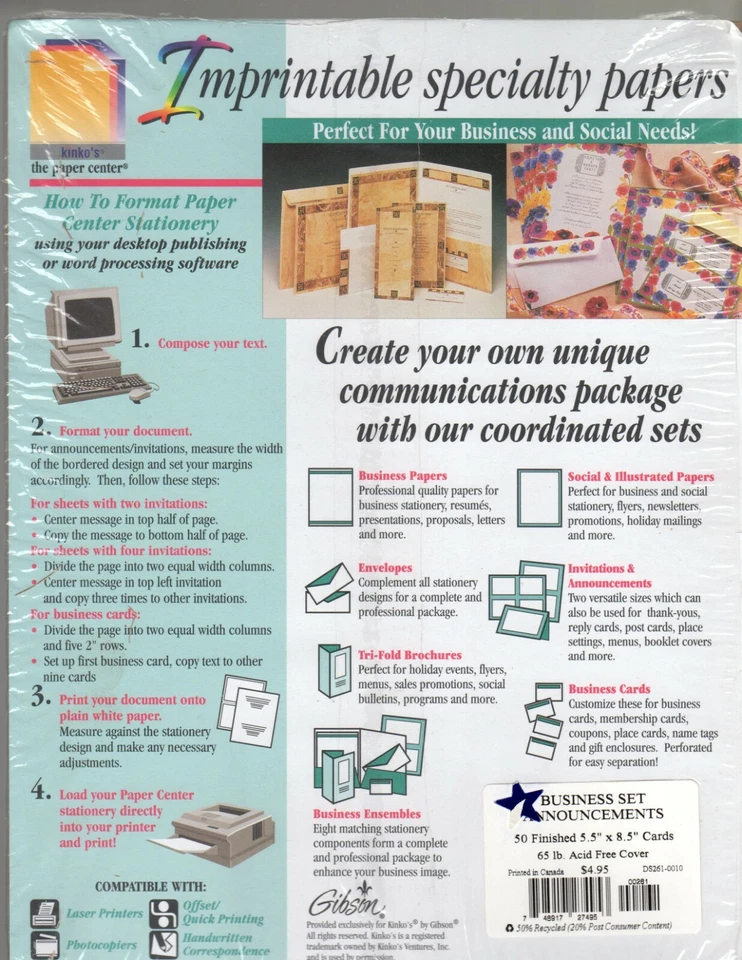 48 Cards Imprintable Specialty Papers Tan Green Border 5.5" x 8.5" Gibson 65 lb - Image 2 of 2