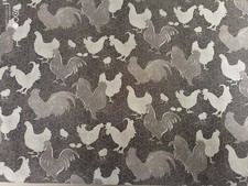 Cotton Fabric Remnant Grey, White Chickens Shimmery 42" wide 35" long .79 yards