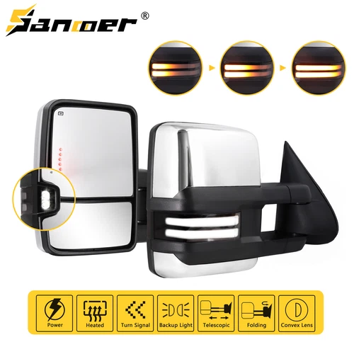 Chrome Towing Mirrors Switchback For 2003-2006 Silverado Sierra 1500 2500HD 3500