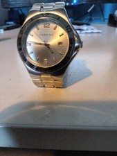 VINTAGE-Chrome Silver Tone Quartz Men's Watch (date indicator)