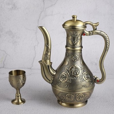 Bronze Metall Weinset 500ml Dekanter 27cm Tablett 4x50ml Tassen Nordic Style
