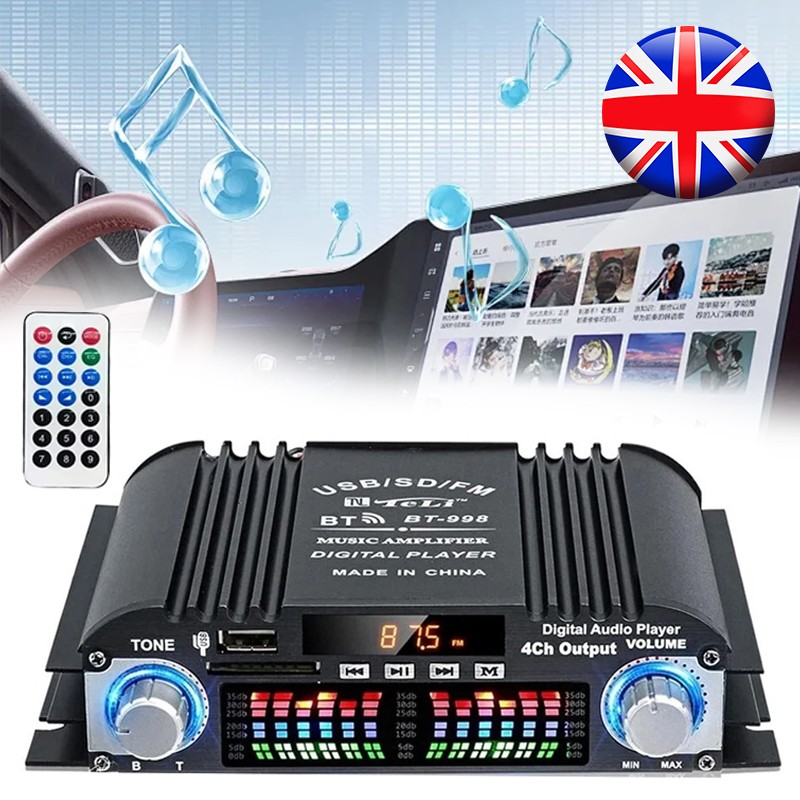 1600W Digital Power Amplifier Bluetooth Stereo HiFi Audio 4CH USB SD FM + Remote