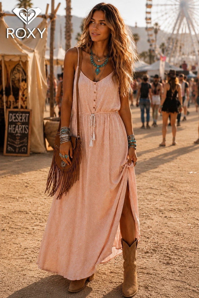 roxy boho dresses Roxy Brown Pink Floral Wrap Midi Dress Boho