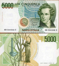 Italy 1985 5000 Lire P-111b Last Before Euro UNC Bellini Nice Italian Design