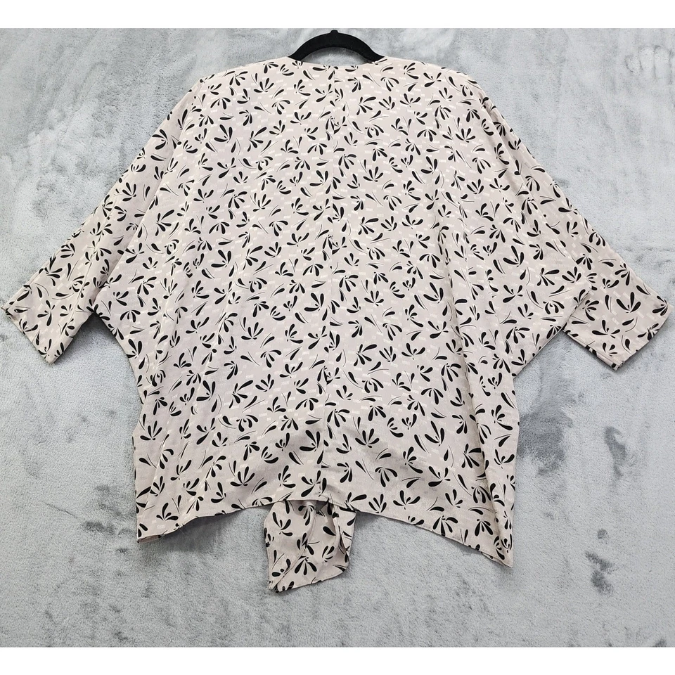 Vintage 80s Skirt Set Size M Beige Black Silky Jacquard Tie Front Oversized  - Image 3 of 4