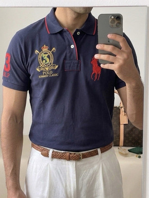 Polo Ralph Lauren Chief Kief Herren Polo Custom Fit blau/rot bestickt Gr. M