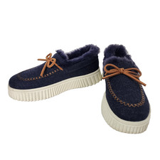 Skechers Women Cozy Ojai Moccasin Slippers 5.5M Blue Navy Faux Wool Upper Memory