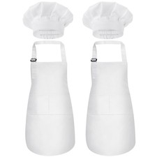 2 Pack Kids Chef Apron and Hat, Adjustable Cooking Apron Waterproof Kitchen B...