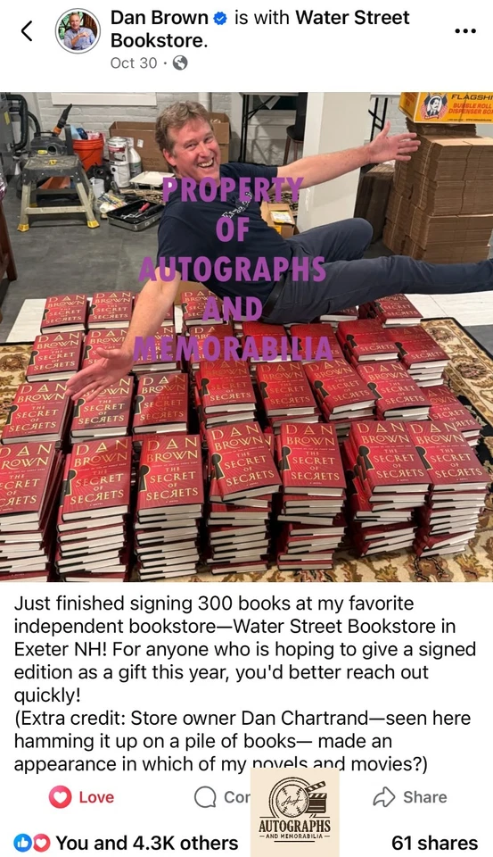 Dan Brown Signed Hardcover Book – Authentic Autograph, Rare Thriller Collectible