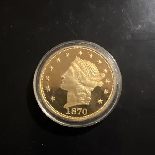 1870 Liberty Double Eagle – Gold-Clad Proof Coin Medallion -Display Case