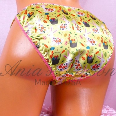 Satin Sissy Panties DUCHESS CUT Lime Green Easter Bunny women's string bikini