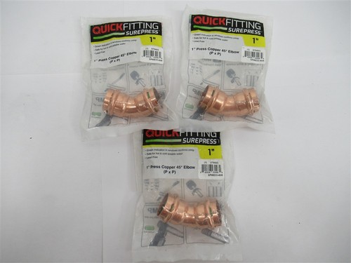 Quick Fitting Surepress 879A03 1" Press Copper 45 degree Elbow, 3pk