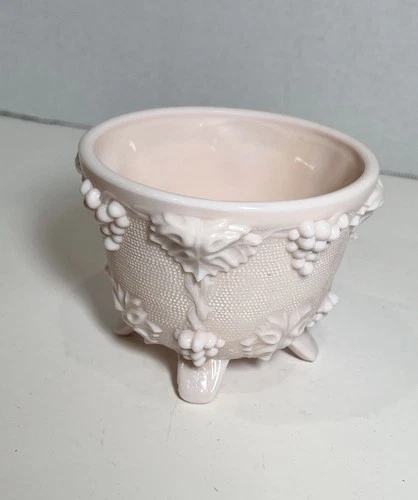 3.5” Jeanette Shell Pink Milk Glass Hobnail Grape Pattern Footed Sugar Bowl Jar