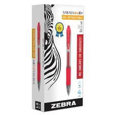 Zebra Sarasa - 0.7mm Retractable Gel Ink Rollerball Pens - Set of 12 - Red Ink