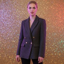 Jason Wu Black Metallic Tweed Double-Breasted Blazer   Size XS