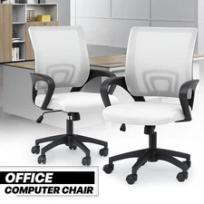 2Pcs Adjustable Height Computer Home Office Ergonomic Desk Mesh Chair White