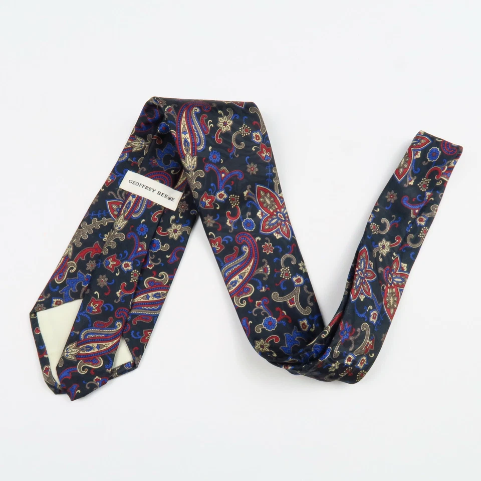 Corbata Geoffrey Beene Para Hombres Negra Paisley Cuello 57"x3.5" Rojo Azul Retro  Foto 4 de 4