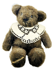 Vintage Teddy Bear Hard Stuffed Plush Brown Doily The Collar Brown Bears Den