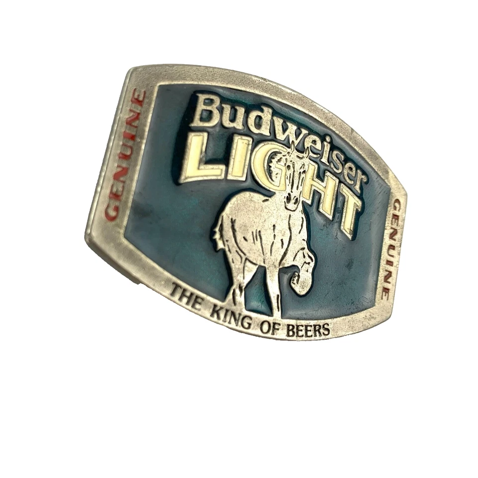 Vintage Budweiser Bud Light The King Of Beers Enamel Metal Belt Buckle 2217 - Image 2 of 4