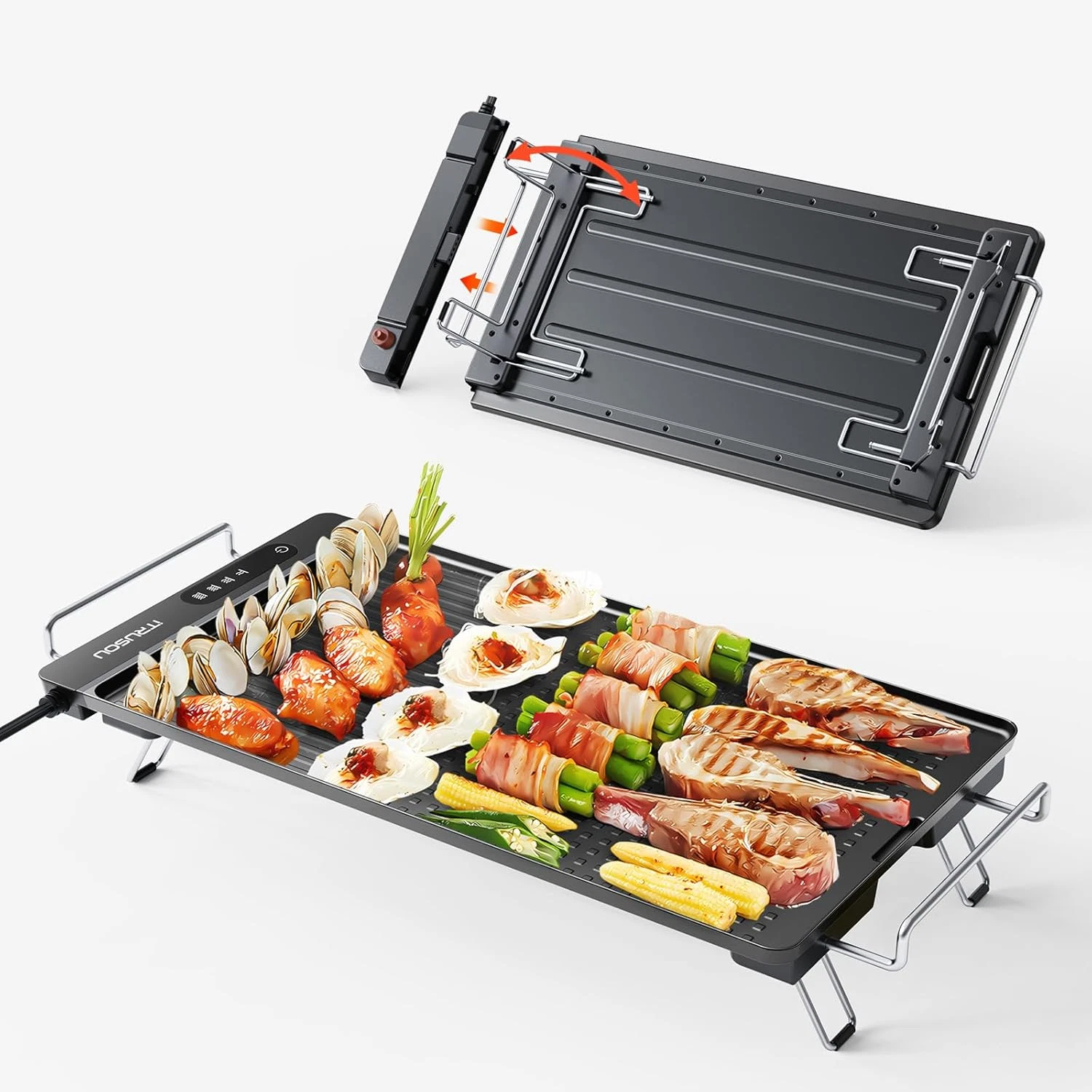 2025 Smart Electric Griddle, 1300W Fast Heating, Waterproof, Nonstick, Foldable