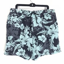 Caribbean Swimwear Mems Swim Trunks Blue Gray Black Lined Nylon Size XL