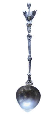 sPOON DRAGON WITH HUMAN FACE 800 FLUER DE LIS ? OTTOMAN ITALIAN GOTHIC neocurio