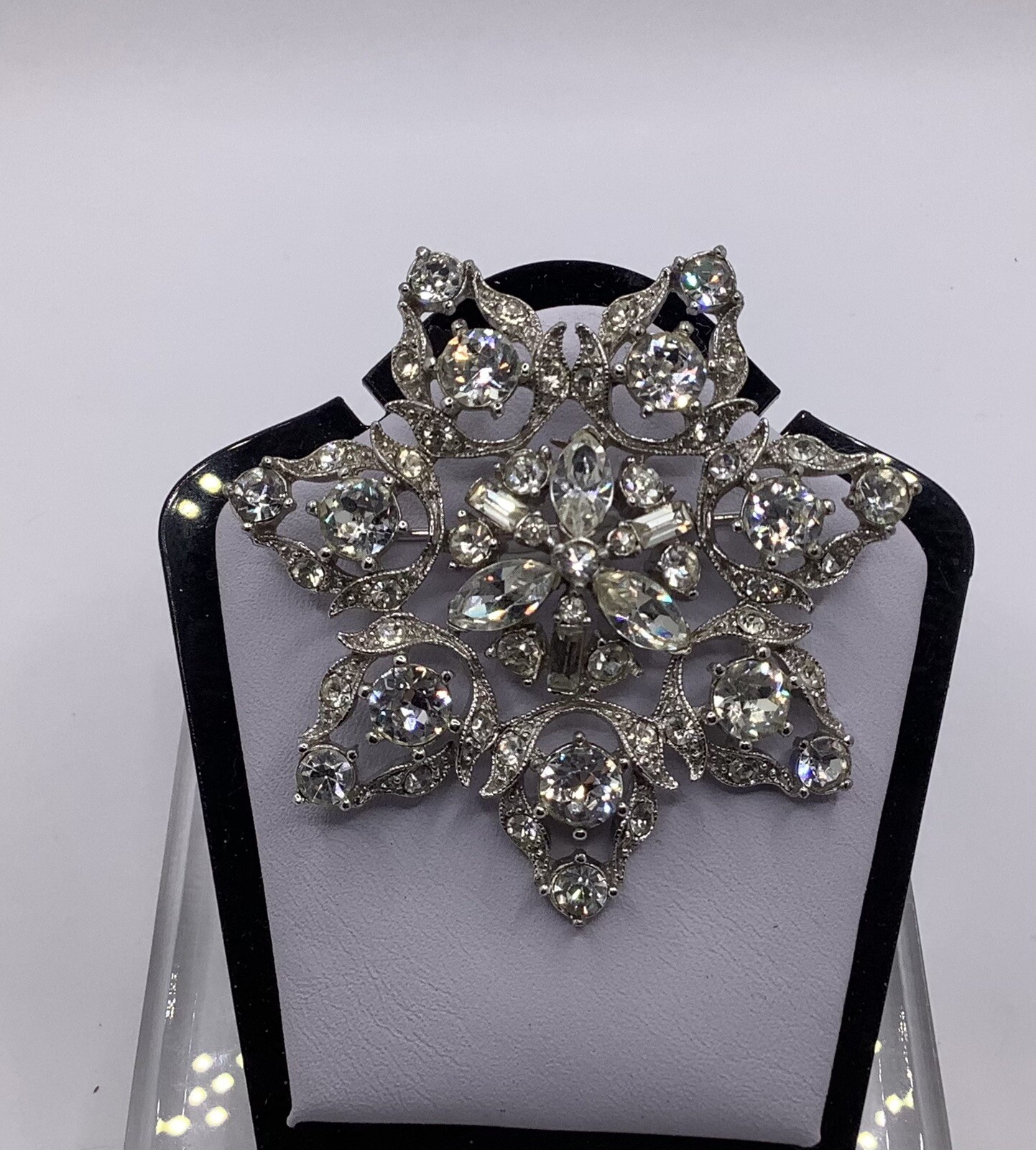 Vintage Signed Bogoff Silver Tone Clear Rhineston… - image 2