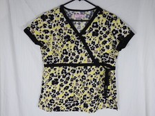 Women's Koi Leopard Print Medical Scrub Top, Size Medium. Waist Cinch Tie.