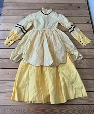 Vintage handmade girls long sleeve Prairie MIDI dress size S yellow black D3