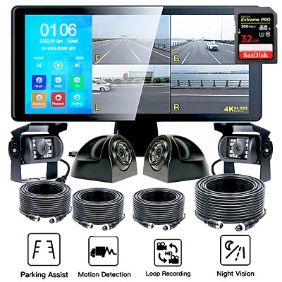 10'' Quad Monitor 360° Parking System DVR Backup HD Cameras 1080P For Truck RV