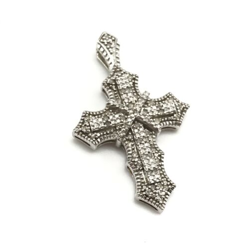 925 Sterling Silver Real Natural Diamonds Religious Cross Pendant - Picture 1 of 9
