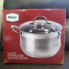 Parini 7 Quart Qt Stainless Steel Dutch Oven Pot Tempered Glass Lid Kitchenware