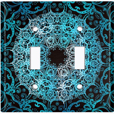 Metal Light Switch Cover Wall Plate Teal Black Mandala Circle Pattern MDL009