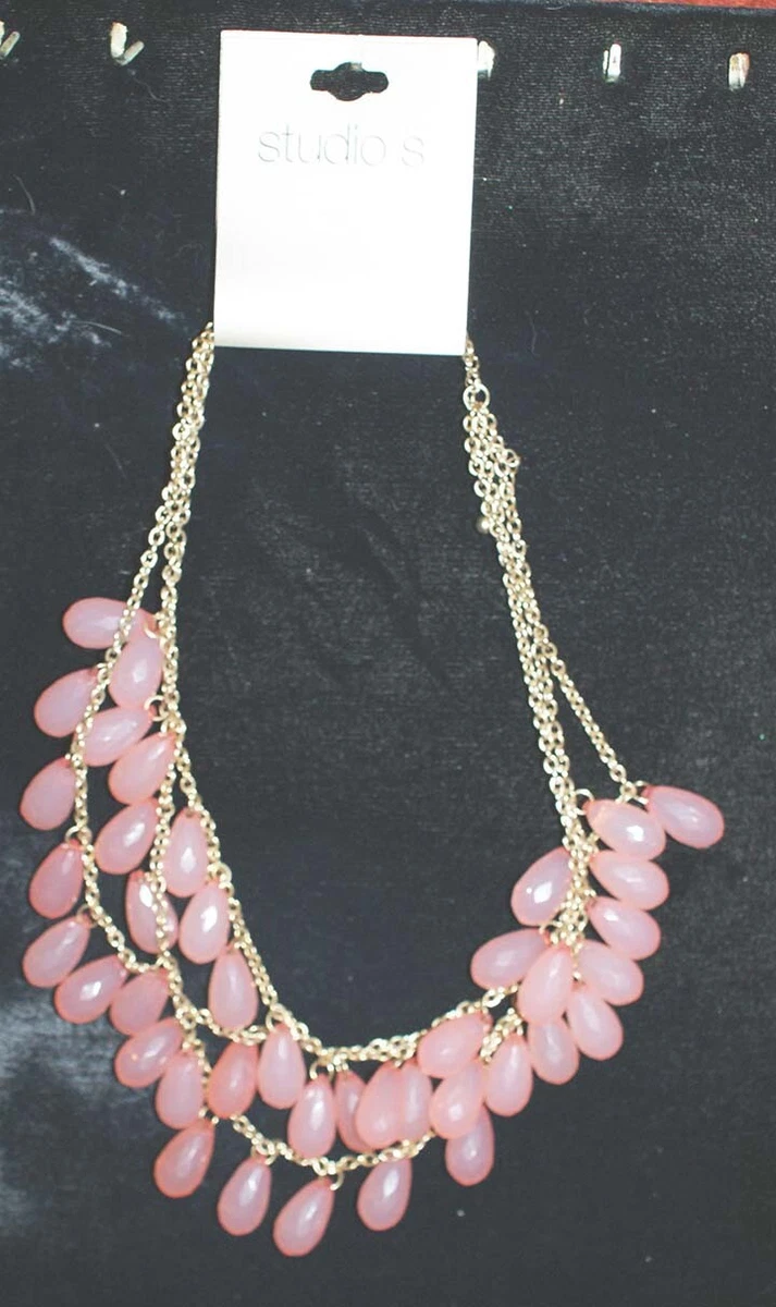 Women s Fashion Jewelry Studio S Necklace Multi Strand Pink Stone Gold NEW