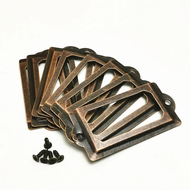 16pcs Antique Brass Handle Label Pull Frame Name Card Holder