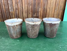 Vintage 3 Sap Pails Buckets Flower Planters 9" High Maple Syrup Tin Finish #2