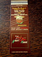 Vintage Matchbook: The Night Hawk Food Shops, Austin & San Antonio, TX