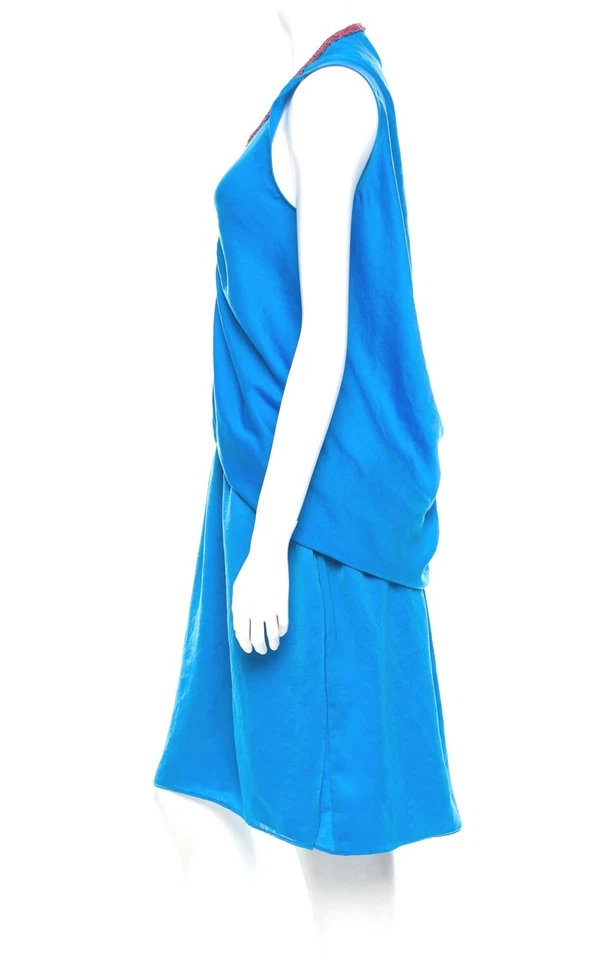 Carven 120177 Womens Sleeveless Fluid Ruched Casual Shift Dress Blue Size 42 - Image 3 of 4