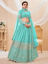 New Launching Georgette Sky Blue Lehenga Choli With Net Dupatta For Wedding